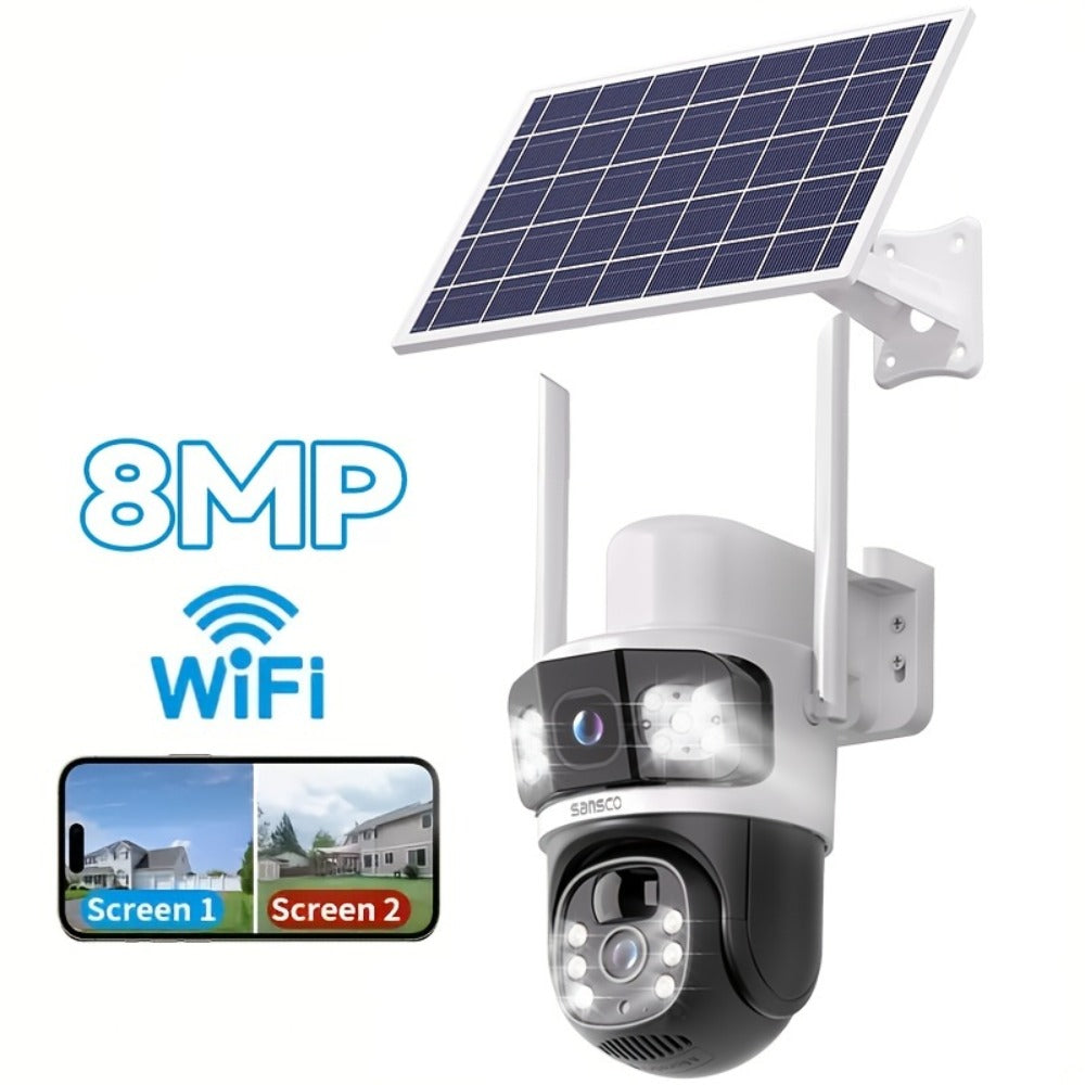 Solar Security Camera Outdoor Wireless 8MP with 8X Digital Zoom, Spotlight Siren, Color Night Vision, PIR Motion Detection & 2-Way Audio – Battery Powered 2.4GHz WiFi CCTV Surveillance Camera