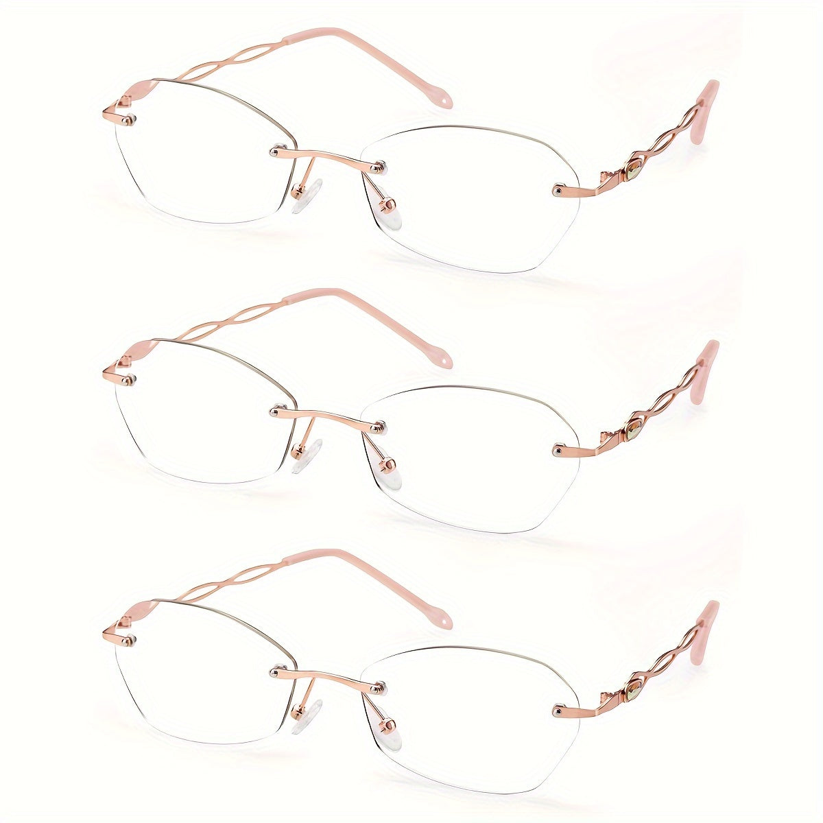 Reading Glasses – Three-Pair Rimless Metal Blue-Light Readers in Multiple Colors and Strengths
