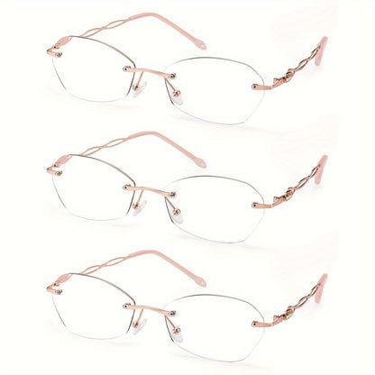 Reading Glasses – Three-Pair Rimless Metal Blue-Light Readers in Multiple Colors and Strengths
