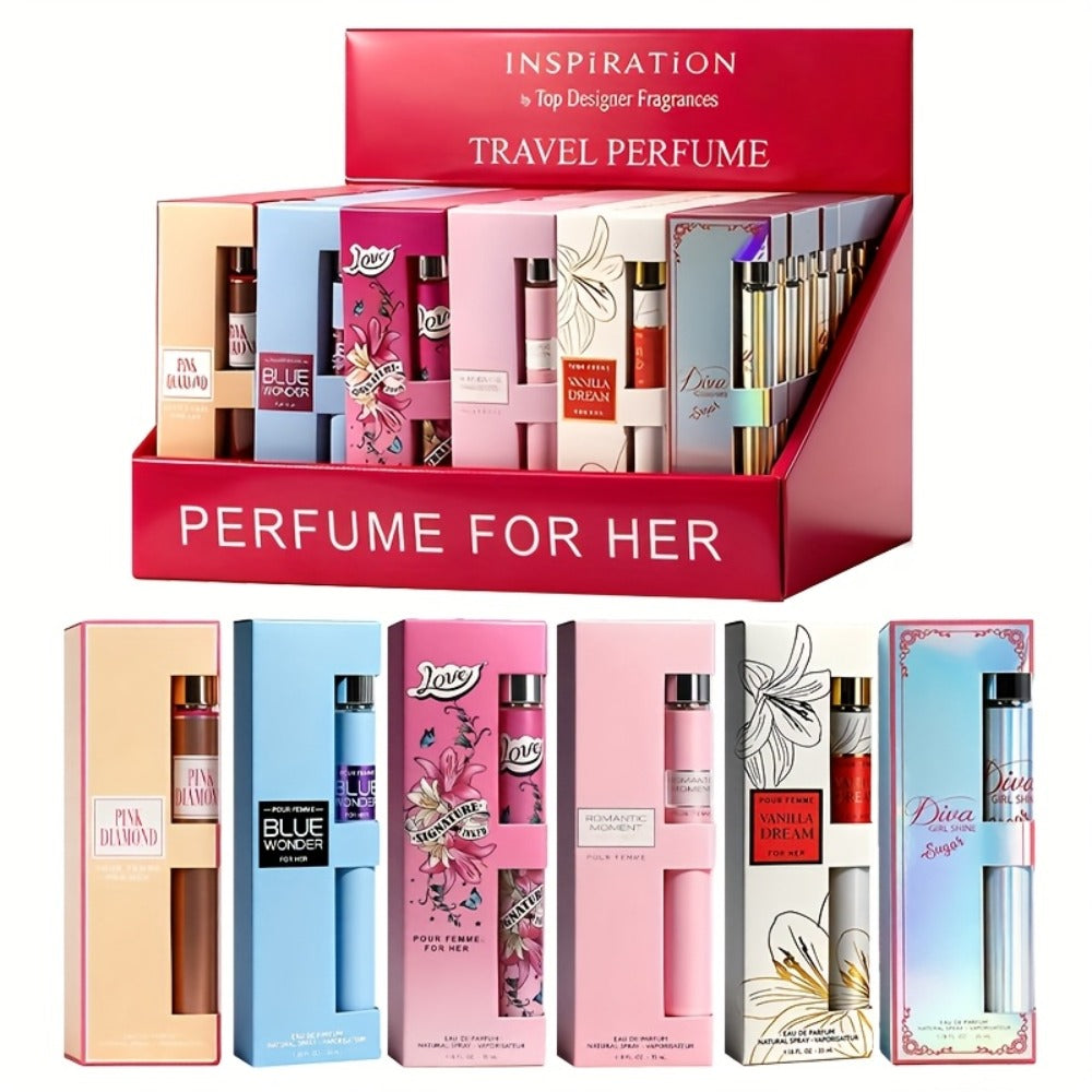 Perfume Gift Set with Six 35ml Eau de Parfum Travel Sprays in Assorted Bottle and Box Designs