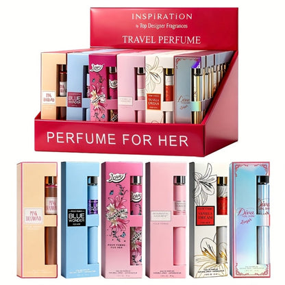 Perfume Gift Set with Six 35ml Eau de Parfum Travel Sprays in Assorted Bottle and Box Designs