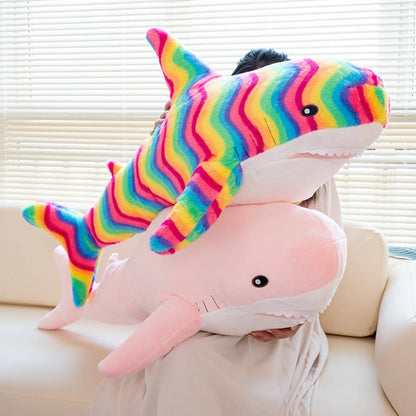 Plush Toy – Jumbo Shark Pillow 24-Inch in Blue, Grey, Blue-Pink or Rainbow Colorways and Ocean Decor