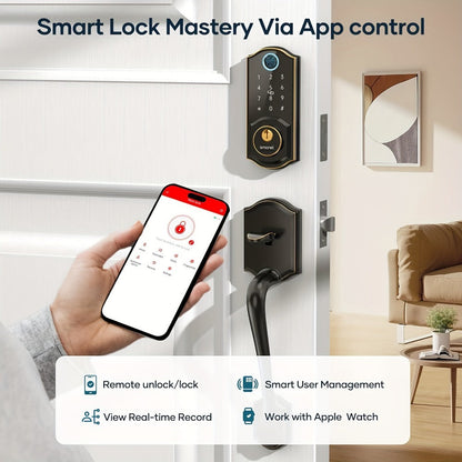 Smart Door Lock SMONET Fingerprint Keypad Bluetooth Deadbolt Handle Set in Bronze Black or Silver