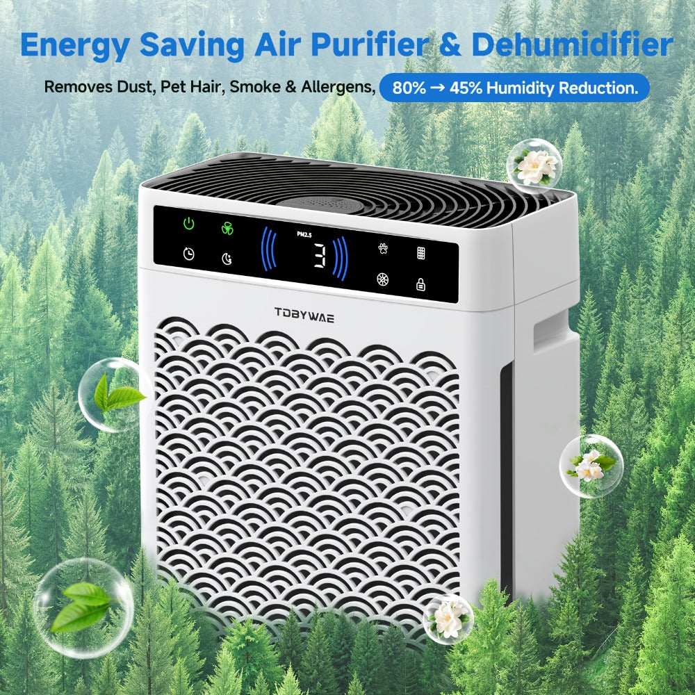 Air Purifier TDBYWAE with Three-Stage HEPA and Carbon Filters, 3000 Sq Ft Source Value, 22dB Mode and 19-Hour Timer