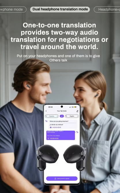 131 Language Real-Time Translation Wireless Headphones HTC NE20 TWS HiFi Sound Low Latency Gaming AI Noise Reduction LED Touch Screen Built-In Mic for Business Travel Office Study Gaming Birthday Gift