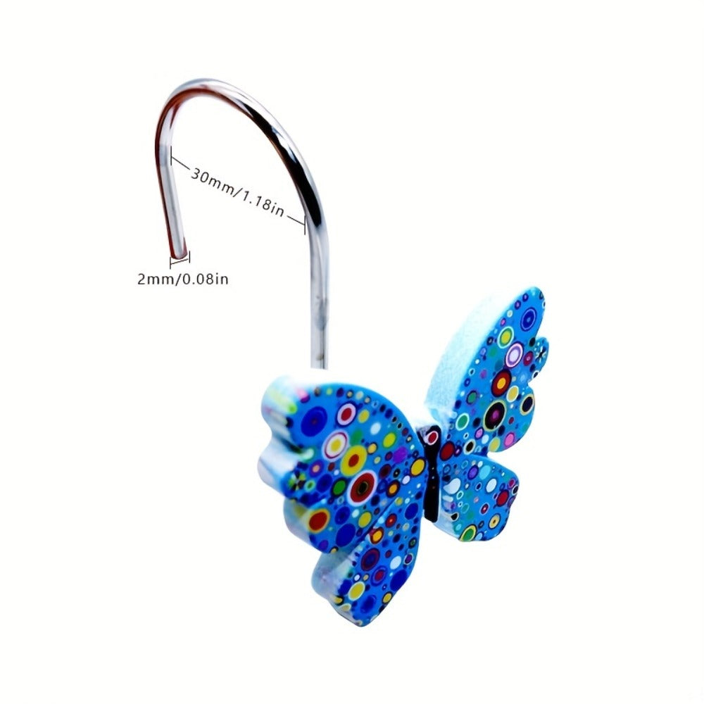 12-Piece Butterfly Shower Curtain Hook Set in Green, Blue or Multicolor Decorative Designs