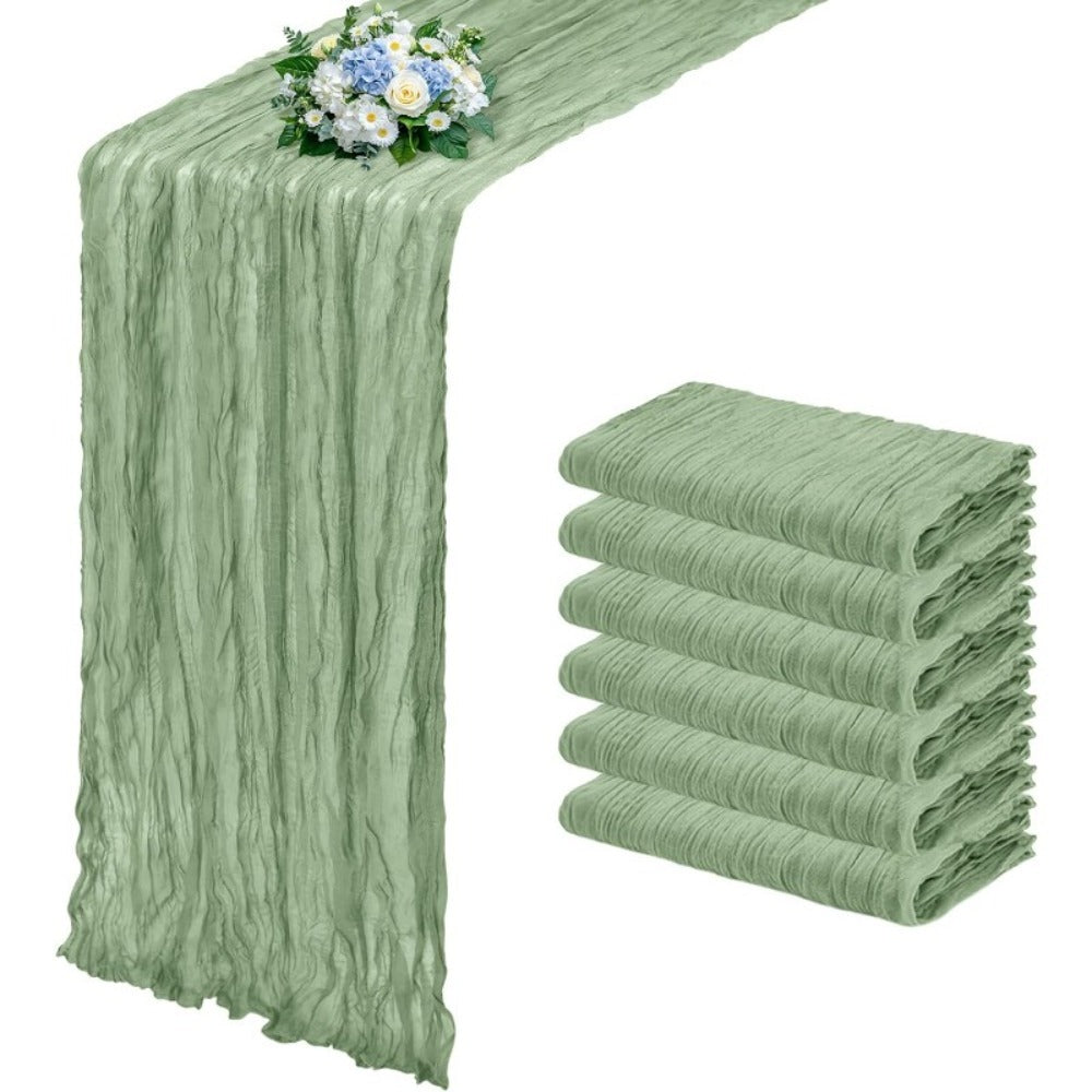 Six-Piece Cheesecloth Table Runner Set, 21.7 x 72.8 Inches Each in Nine Colors for Dining and Events