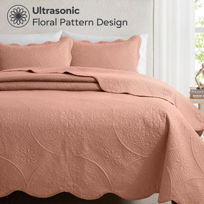 Quilted Bedspread Set 3 Piece – Soft Floral Coverlet with Pillow Shams, Lightweight Breathable Quilt for Bedroom & Guest Room, All Season Bed Cover