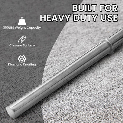 Standard Barbell 5FT – Solid Steel 1-Inch Bar, 300 LB Capacity, Chrome & Black Finish, Multi-Grip Knurling for Home Gym Strength Training