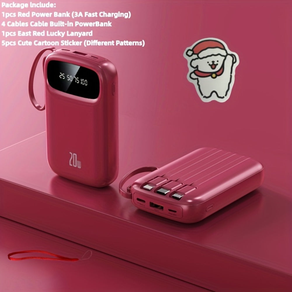 Power Bank 10000mAh with Three Built-In Cables, 5W/15W/22.5W Options, Digital Display and Lanyard
