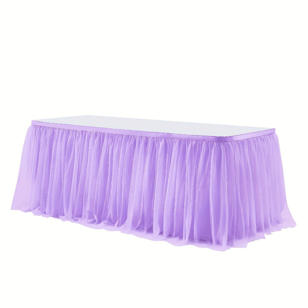Pink Tutu Table Skirt 6ft – Ruffle Tulle Table Skirt for Rectangle & Round Tables, Princess Girls Birthday Party, Cake Dessert Table Decor, Gold Brim, Multiple Colors Available