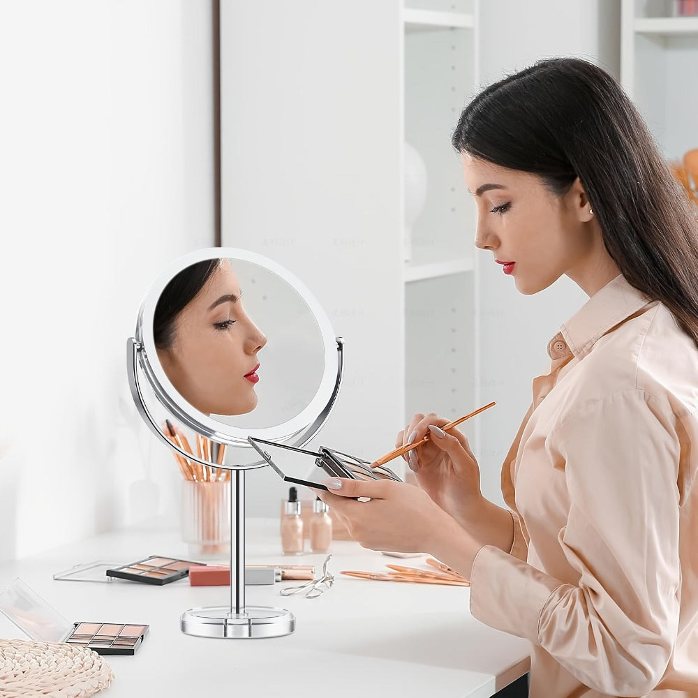 Makeup Mirror Dual-Sided 1X and 30X Round Chrome-Finish Stand with 360° Rotation and Detachable Frame