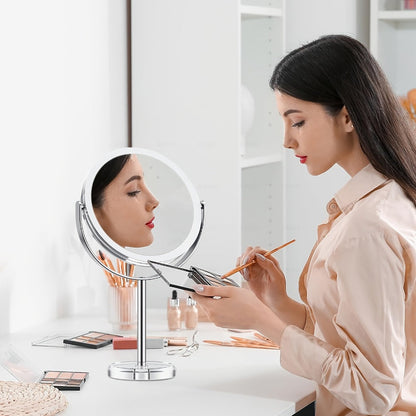 Makeup Mirror Dual-Sided 1X and 30X Round Chrome-Finish Stand with 360° Rotation and Detachable Frame