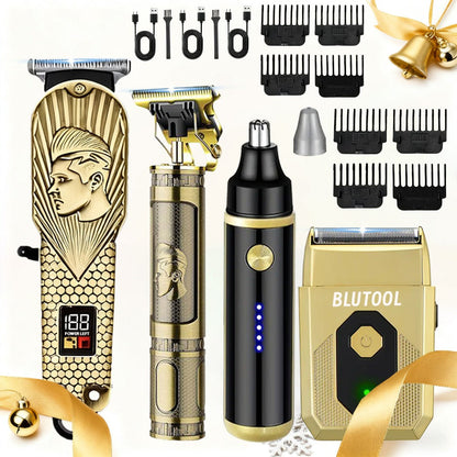 USB Precision Hair Clipper Set for Men – Wireless Electric Clippers & Nose Trimmer Shaver, 2/4pcs Professional Cordless Grooming Kit for Personal Use, Hairdressing & Barber Gift