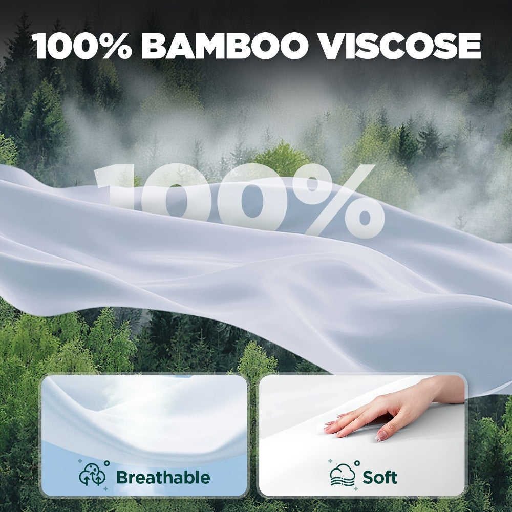 Three-Piece Bamboo Fiber Fitted Sheet Set with Pillowcases in Eight Size and Color Options for Bedrooms