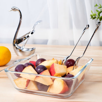 Swan Cutlery Rack Set 7pcs Stainless Steel Decorative Silverware Holder with 3 Forks & 3 Spoons - Elegant Swan Shaped Flatware Stand for Table Decor, Holiday Dining, Christmas Halloween Thanksgiving Gift
