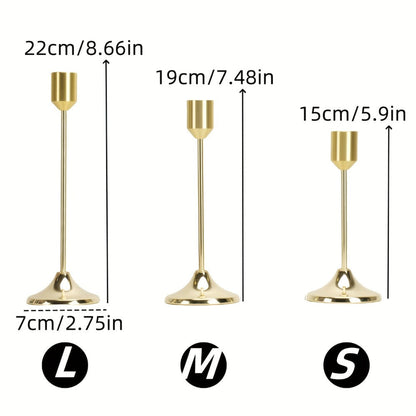 Gold-Tone Cast Iron Taper Candle Holder Set of Six with 15cm, 19cm and 22cm Single-Stem Heights