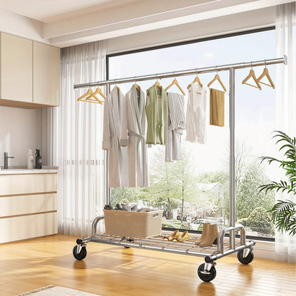 Adjustable Rolling Garment Rack with 51- to 75-Inch Top Bar, 70-Inch Height and 22-Inch Base