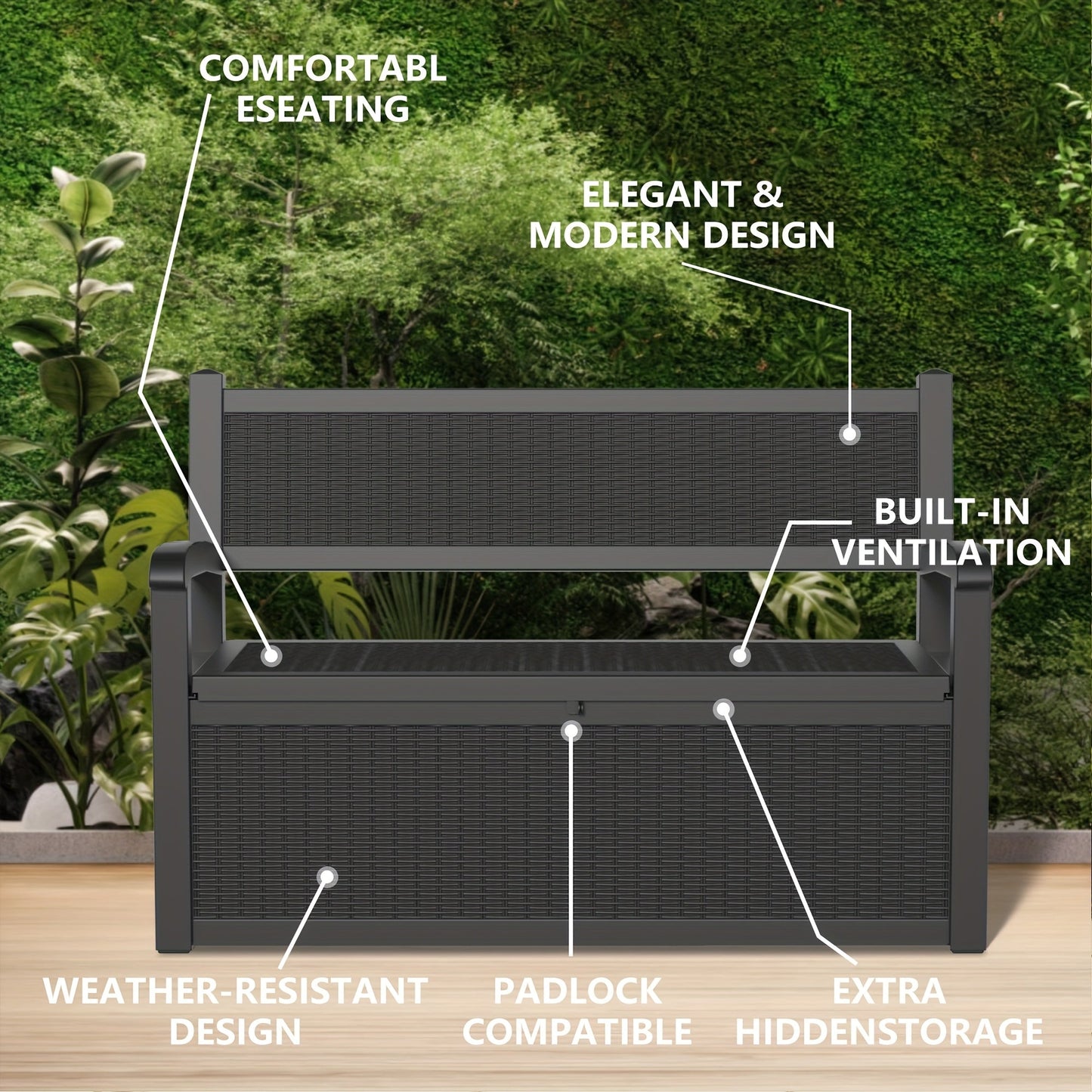 Outdoor Rattan-Style Deck Box and Storage Bench in Four Size, Finish and Capacity Options for Patio Use