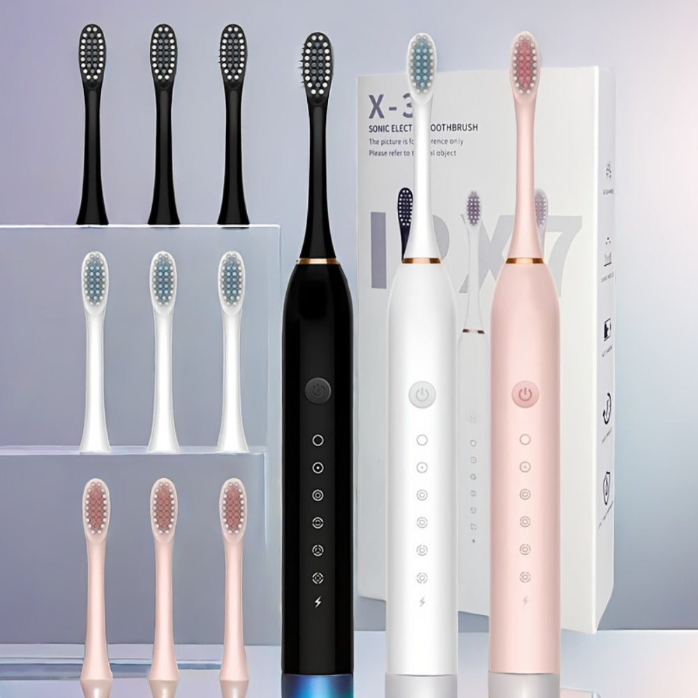 Sonic Electric Toothbrush with 6 Modes & Smart Timer – USB Rechargeable, Soft Bristles for Sensitive Gums, Whitening Oral Care for Men & Women, Black White Pink