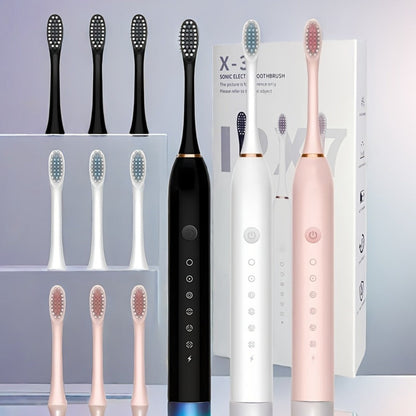 Sonic Electric Toothbrush with 6 Modes & Smart Timer – USB Rechargeable, Soft Bristles for Sensitive Gums, Whitening Oral Care for Men & Women, Black White Pink