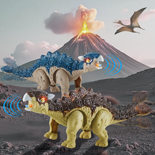 Walking Ankylosaurus Dinosaur Toy with Glowing Lights & Roaring Sound – Automatic Interactive Robot Dinosaur for Kids Ages 3-12, Birthday Christmas Gift for Boys and Girls, Brown or Blue
