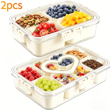 Snack Tray with Lid & Separate Compartments 2-Pack Portable Bento Box – BPA-Free PET Dishwasher Safe Divided Platter for Picnic Lunchbox Party Office Travel Kids
