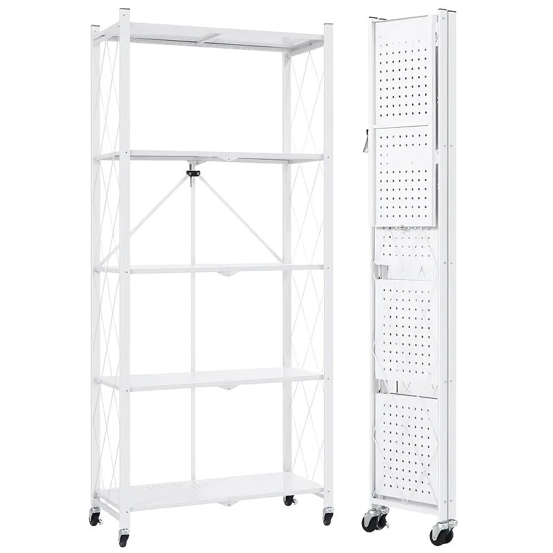 Foldable Rolling Storage Shelf in Three, Four or Five-Tier Options with Black or White Finish