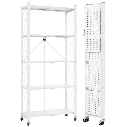 Foldable Rolling Storage Shelf in Three, Four or Five-Tier Options with Black or White Finish