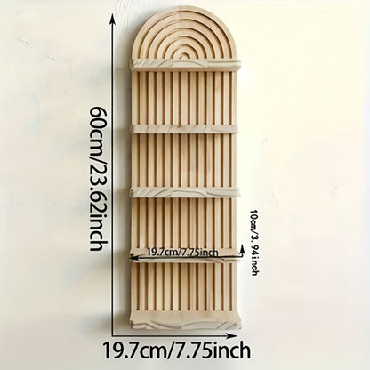 Oval Wood Wall Shelf with Arched Slat Frame, Horizontal Display Tiers and Three- or Five-Tier Options