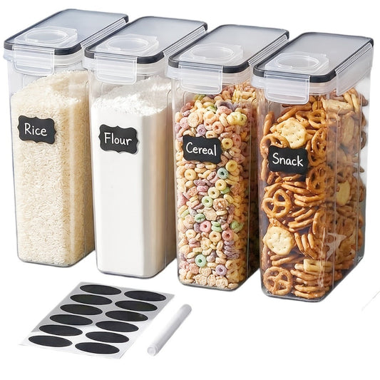 Food Storage Container Four-Pack with 4L Clear Pantry Canisters, Pour-Spout Lids, Labels and Marker
