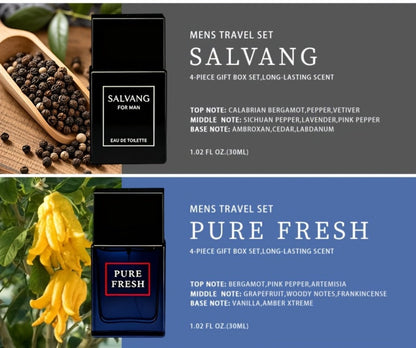 Perfume Gift Set for Men with Four 30ml Eau de Parfum Bottles, 1.5oz Body Mist and Black Box