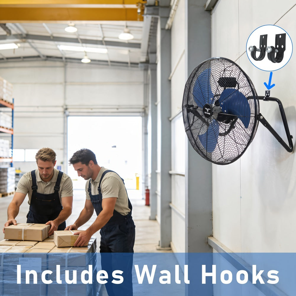 Industrial Floor Fan High Velocity, 3-Speed Heavy Duty Metal Cradle Fan with 360° Tilt, Multiple Sizes Available, Powerful Air Circulation Fan for Warehouse, Workshop, Garage, Factory and Basement