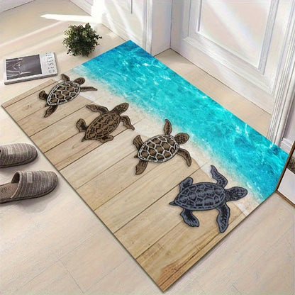 Beach Turtle Door Mat with Coastal Ocean Print in Color1 and 30-by-18-Inch Checkout Configuration