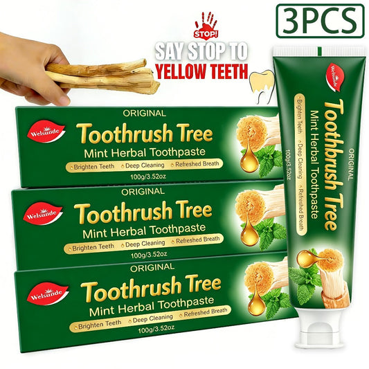 Natural Toothpaste 3-Pack – Herbal Mint Formula for Sensitive Gums & Teeth, Long-Lasting Freshness, Gentle Deep Cleaning Dental Care for Men & Women, Sleek Tube Design with Natural Ingredients