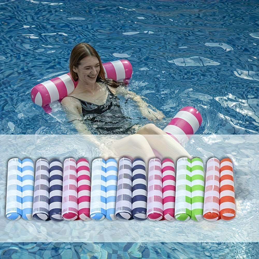 Striped Inflatable Pool Float Hammock Set with Mesh Center and Three-, Eight- or Five-Color Pack Options