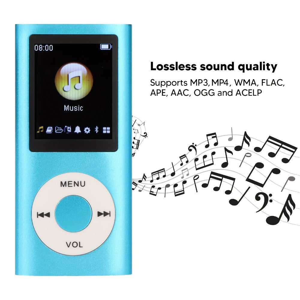 Slim MP3 Player with 64GB Card Support, 1.8-Inch LCD, Earphones and Cable in Silver, Black, Blue or Green