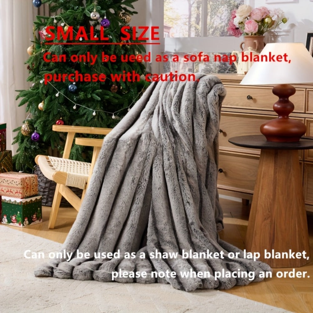 Double-Layer Faux Rabbit Fleece Blanket in Grey, Khaki or Beige with Five Sizes from Small Throw to King