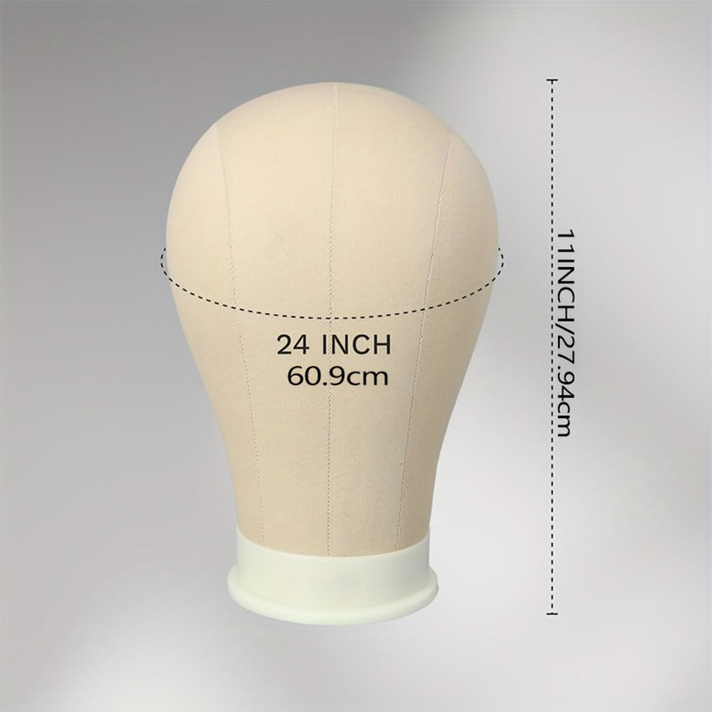 Canvas Mannequin Head Sets in 21, 22, 23 or 24 Inch Options with Table Clamp, Pins and Wig Caps