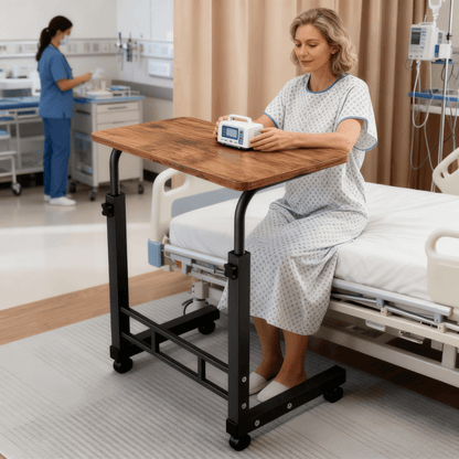 Adjustable Height Rolling Overbed Nursing Table 3-Layer Shelves Heavy Duty Bedside Tray for Elderly Patient Home Hospital Rehabilitation Care Laptop Desk 8 Colors Space Saving