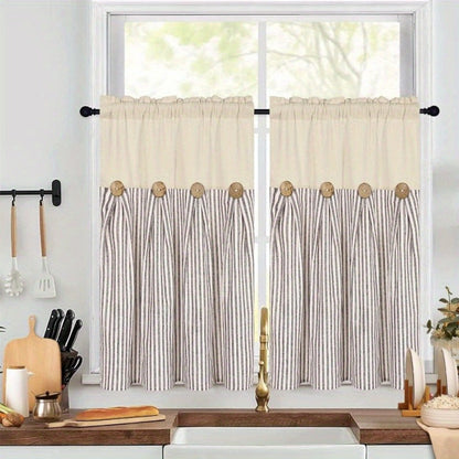 Semi Sheer Curtains Bohemian Linen Cotton Patchwork Grommet Top Window Drapes for Bedroom Living Room Kitchen Bathroom Cafe - Boho Country Cottage Style 4 Seasons 1 or 2 Panels