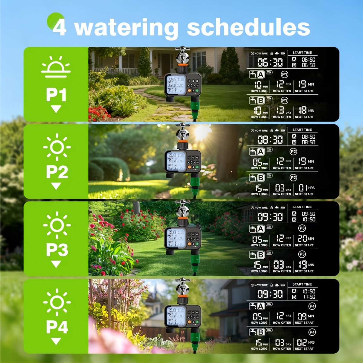 Automatic Drip Irrigation Timer Smart Garden Watering Controller 2-Zone