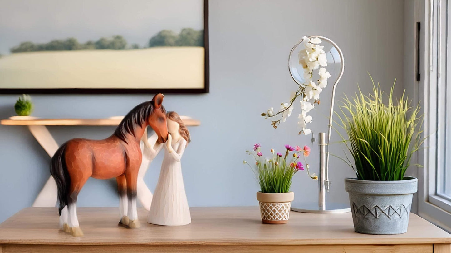 Horse Figurine Gift for Girls Women Hand-Painted Resin Girl with Horse Sculpture Cowgirl Equestrian Decor Ornament for Home Shelf Tabletop Birthday Christmas Valentine Gift Horse Lover