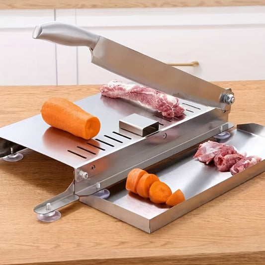Stainless Steel Manual Meat Slicer Frozen Beef Cutter – 408 Steel Blade Rectangle Slicer for Beef Rolls Vegetables & Bone | Easy to Clean Household Meat Cutting Tool Kitchen Gadget