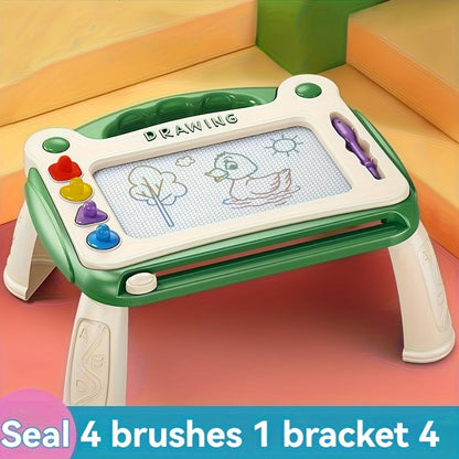 Kids Magnetic Drawing Board with Four Shape Stamps, Slide Eraser, Folding Legs and Blue, Green or Pink Options