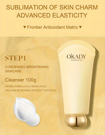 Skincare Set with OKADY Label, 9 Ginseng Products Including Cleanser Toner Essence Serum and Creams