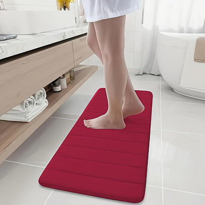 Channel-Stitched Three-Piece Padded Bath Mat Set with Long Runner and Two Matching Rugs in Nine Solid Colors