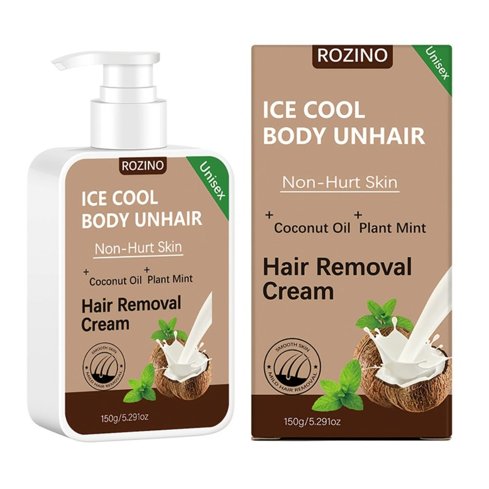 Hair Removal Cream ROZINO 150g Coconut and Mint Pump Bottle with Carton for External Body Grooming
