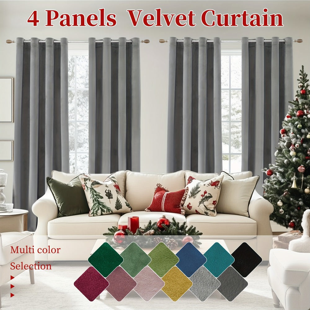 Four-Panel Velvet Blackout Curtain Set with 12 Colors, 10 Sizes and 1.6-Inch Grommet Openings