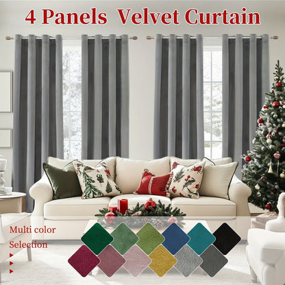 Four-Panel Velvet Blackout Curtain Set with 12 Colors, 10 Sizes and 1.6-Inch Grommet Openings